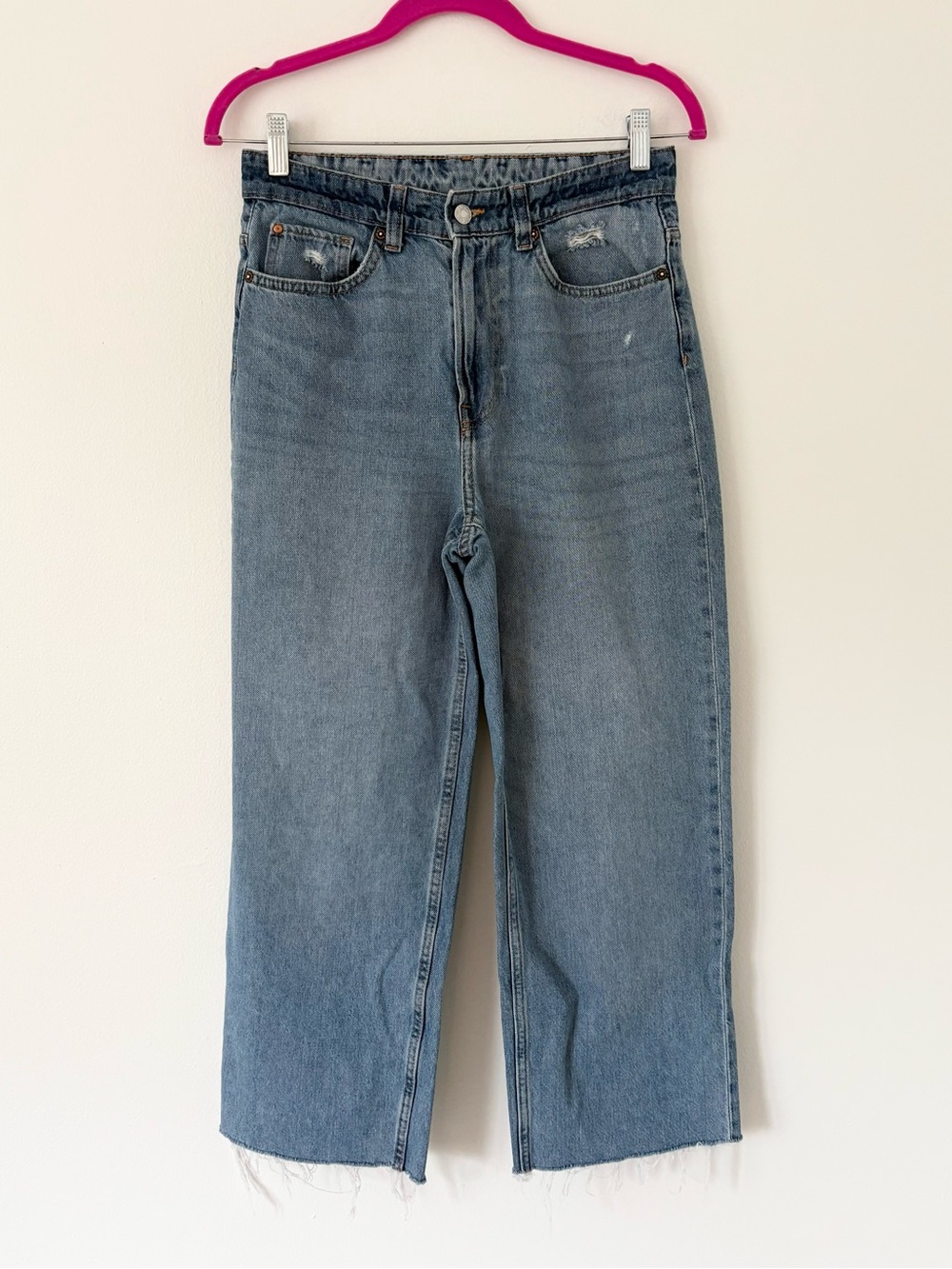 &DENIM Medium Wash Loose Relaxed Fit Straight High Waist Raw Hem Denim Size 6